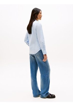 Camisa Celeste A Rayas De Corte Regular Tommy Hilfiger