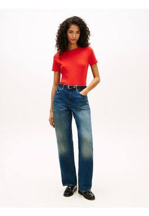 Camiseta Roja Slim De Cuello Redondo Tommy Hilfiger