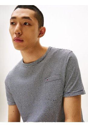 Camiseta De Rayas Azules Con Diseño Para Hombre