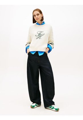 Saco Blanco De Cuello Redondo Con Logo Script Gráfico Tommy Hilfiger
