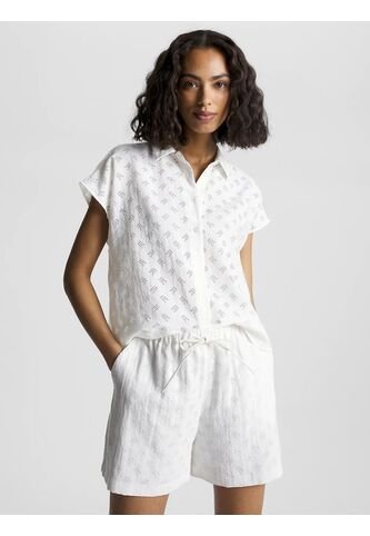 Camisa De Manga Corta Con Monograma Devore Mujer Blanco Tommy Hilfiger Tommy Hilfiger