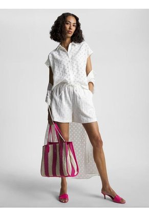 Camisa De Manga Corta Con Monograma Devore Mujer Blanco Tommy Hilfiger