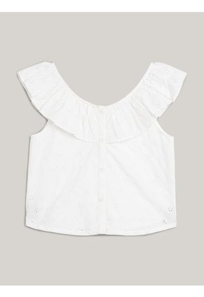 Blusa Blanca Niña Blanca Calada Cropped Th Monogram Tommy Hilfiger