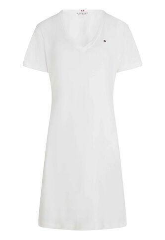 Vestido Blanco De Cuello V Con Logo Tommy Hilfiger Tommy Hilfiger