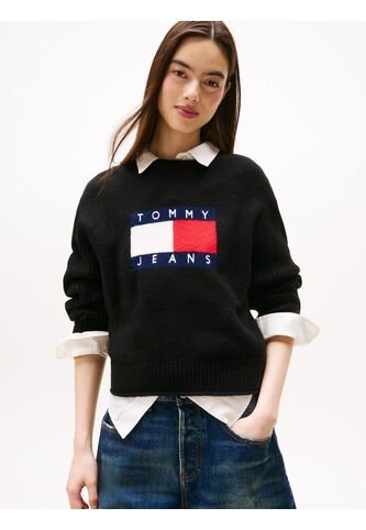 Saco Negro Amplio Jaspeado Con Logo Tommy Jeans Tommy Hilfiger