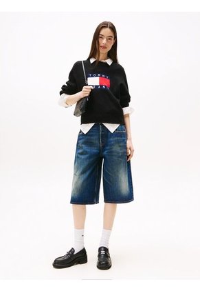 Saco Negro Amplio Jaspeado Con Logo Tommy Jeans