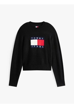 Saco Negro Amplio Jaspeado Con Logo Tommy Jeans