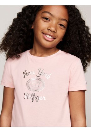 Camiseta Rosa Con Logotipo Metalizado Tommy Hilfiger