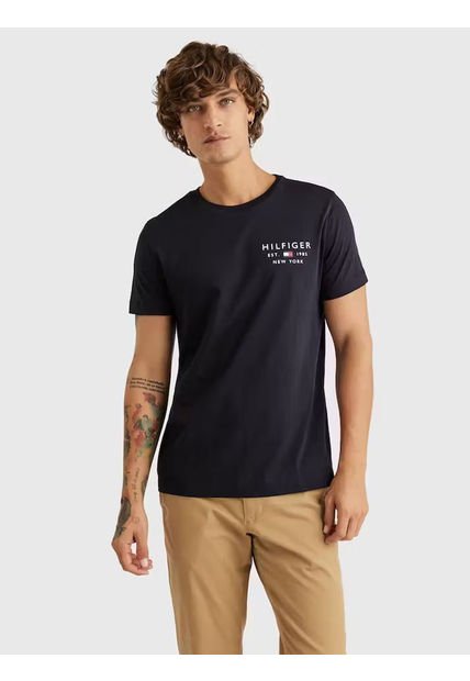 Camiseta De Corte Slim Con Logo Hombre Azul Tommy Hilfiger