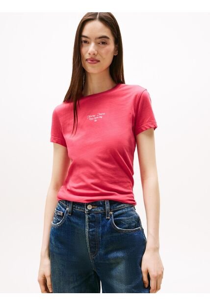 Camiseta Rosada De Punto Con Logo Y Corte Slim Tommy Jeans