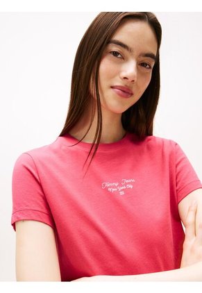 Camiseta Rosada De Punto Con Logo Y Corte Slim Tommy Jeans