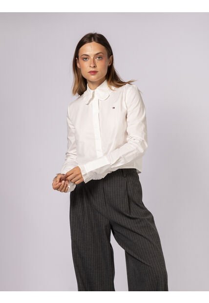 Camisa Blanca Clásica De Corte Cropped Con Manga Larga Tommy Hilfiger