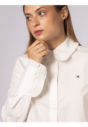 Camisa Blanca Clásica De Corte Cropped Con Manga Larga Tommy Hilfiger