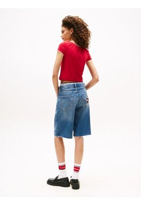 Camiseta Roja Tommy Girl Cropped Con Logo Tommy Jeans