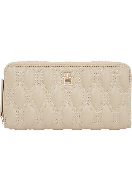 Billetera Beige De Cuero Acolchada Con Cremallera Tommy Hilfiger