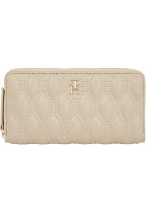 Billetera Beige De Cuero Acolchada Con Cremallera Tommy Hilfiger