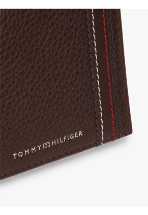 Billetera Marrón Plegable De Cuero Tommy Hilfiger