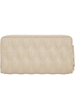 Billetera Beige De Cuero Acolchada Con Cremallera Tommy Hilfiger