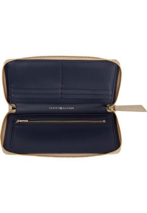 Billetera Beige De Cuero Acolchada Con Cremallera Tommy Hilfiger