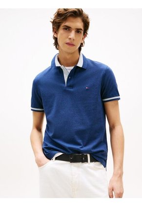 Polo Azul De Corte Regular Con Ribeteado Tommy Hilfiger