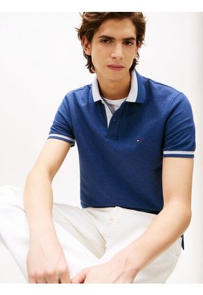 Polo Azul De Corte Regular Con Ribeteado Tommy Hilfiger
