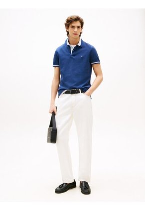 Polo Azul De Corte Regular Con Ribeteado Tommy Hilfiger