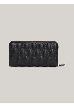 Billetera Negra De Cuero Acolchada Con Cremallera Tommy Hilfiger