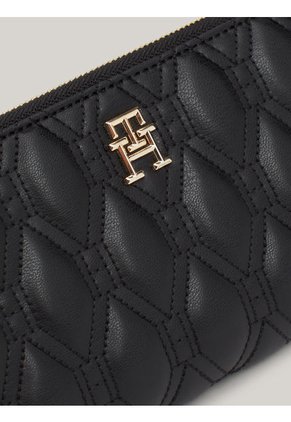 Billetera Negra De Cuero Acolchada Con Cremallera Tommy Hilfiger