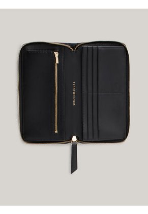 Billetera Negra De Cuero Acolchada Con Cremallera Tommy Hilfiger