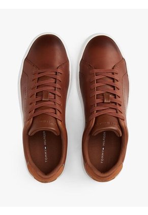 Tenis Marrón En Cuero Con Logo Tommy Hilfiger