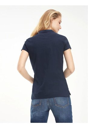 Polo Azul Oscuro Manga Corta Slim Fit Para Mujer Tommy Hilfiger