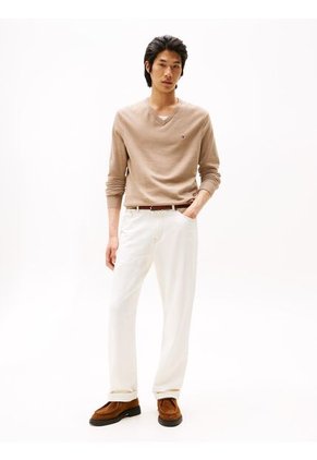 Saco Beige Con Cuello En V Y Logo Bordado Tommy Hilfiger