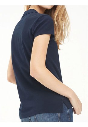 Polo Azul Oscuro Manga Corta Slim Fit Para Mujer Tommy Hilfiger