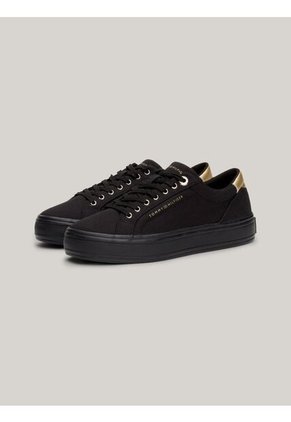 Tenis Negro De Lona Con Talón Metalizado Tommy Hilfiger