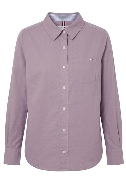 Camisa Morado Oxford Manga Larga Con Logo Tommy Hilfiger