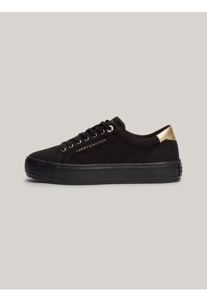 Tenis Negro De Lona Con Talón Metalizado Tommy Hilfiger