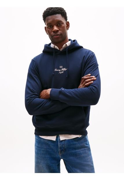 Buzo Azul Con Capota Y Logo Ribeteado Tommy Hilfiger