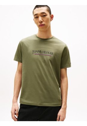 Camiseta Verde De Cuello Redondo Con Logo Tommy Hilfiger