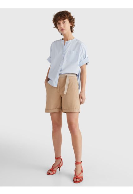 Pantalón Chino Corto Con Cinturón Mujer Beige Tommy Hilfiger