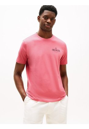 Camiseta Rosa De Cuello Redondo Con Logo Tommy Hilfiger