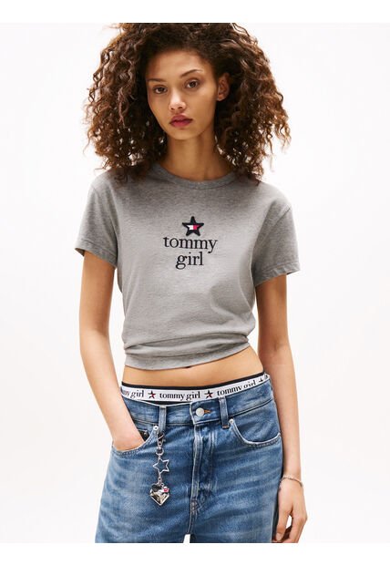 Camiseta Gris De Corte Regular Tommy Girl Tommy Jeans
