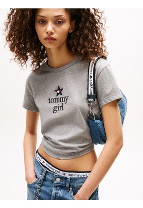 Camiseta Gris De Corte Regular Tommy Girl Tommy Jeans
