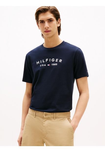 Camiseta Azul Con Logo Estampado Tommy Hilfiger