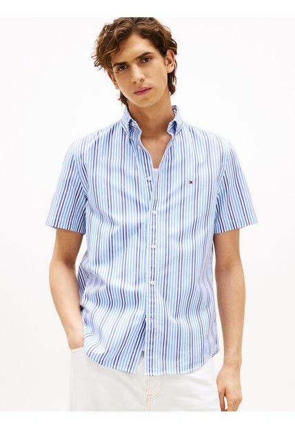 Camisa Azul Americana Con Diseño De Rayas Tommy Hilfiger