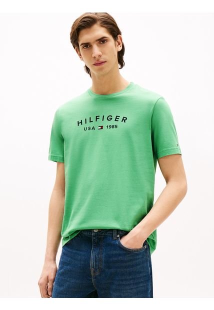 Camiseta Verde Con Logo Estampado Tommy Hilfiger