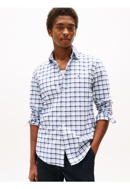 Camisa Azul Heritage Oxford De Manga Larga Tommy Hilfiger