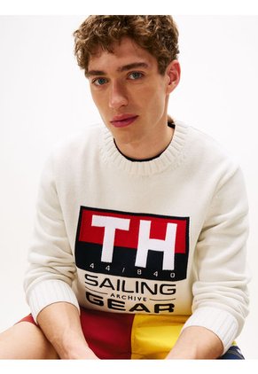 Saco Blanco Hilfiger Elástico Con Logo En Intarsia Tommy Hilfiger