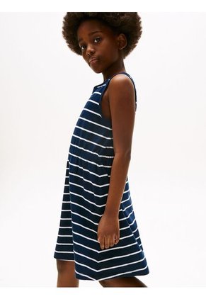 Vestido Azul Sin Mangas En Mezcla De Lino Tommy Hilfiger