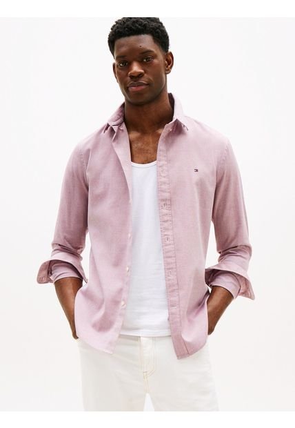 Camisa Rosada Dobby De Manga Larga Tommy Hilfiger