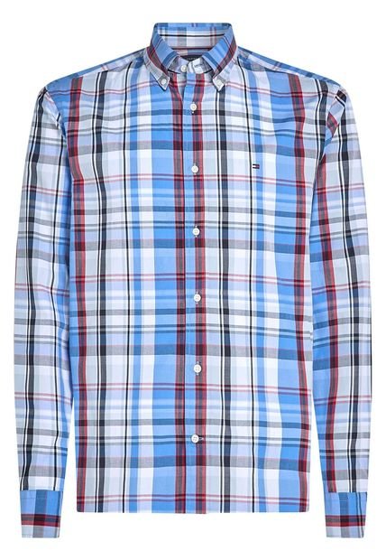 Camisa Azul Poplin De Cuadros De Corte Regular Tommy Hilfiger